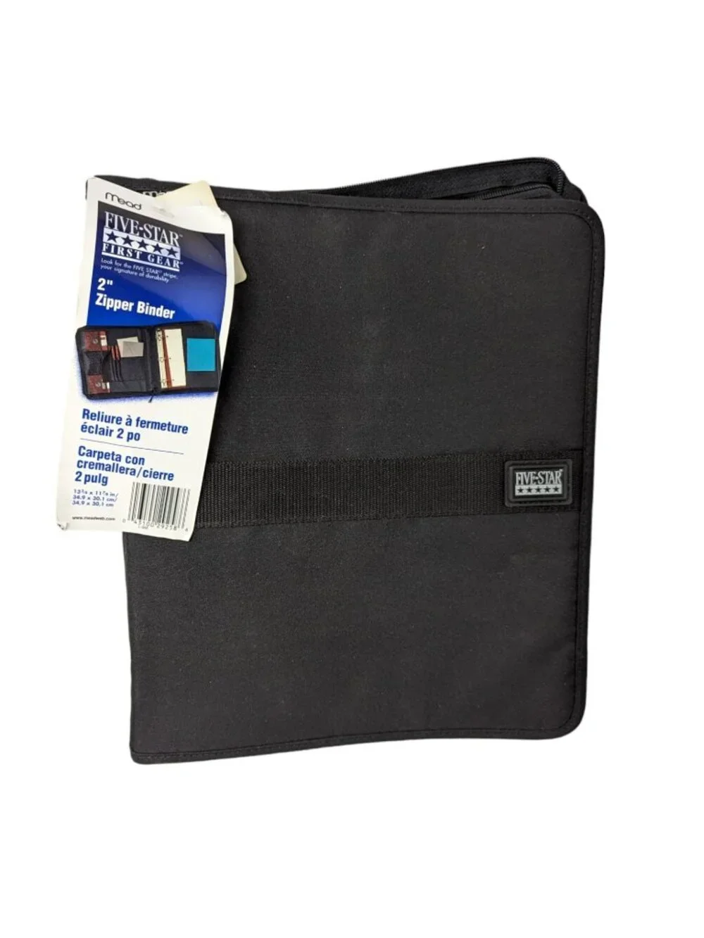 Vintage 1990s Y2k Mead Five-Star First Gear Zipper Binder 3-Ring Pockets Black